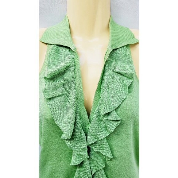Cache Mint Silk Halter-Neck Button Down Sweater M - Picture 2 of 8